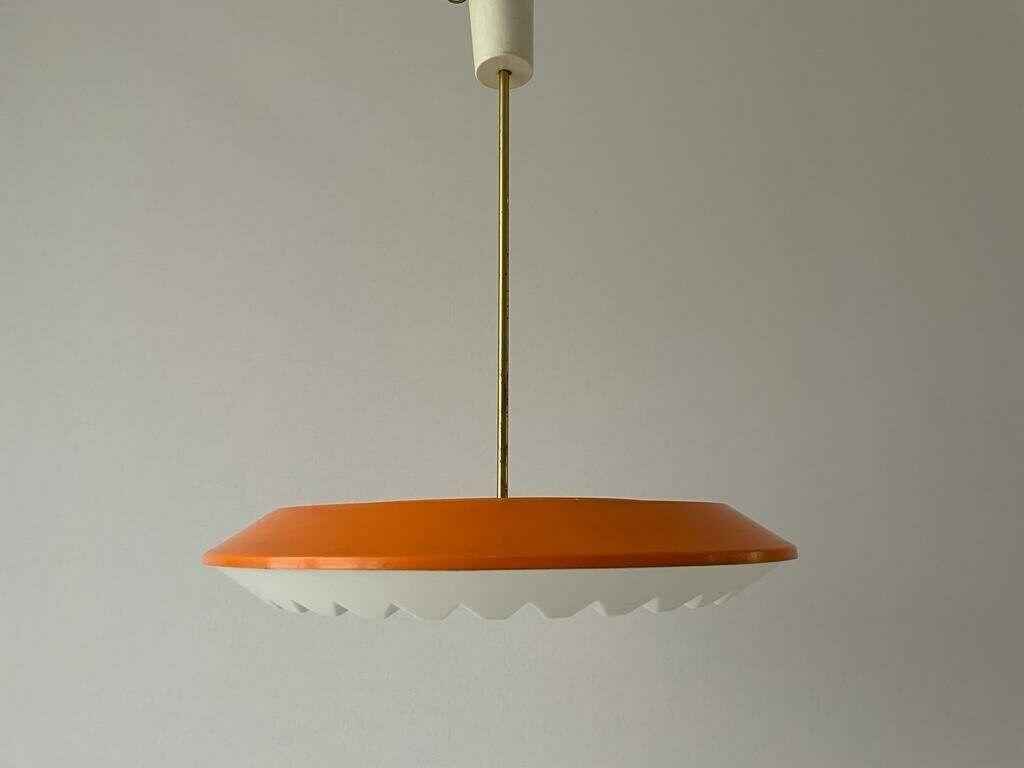 Pop Art Orange Metal Body And White Glass Large Ceiling Lamp By Novalux, 1970s, Italy photo vinterior