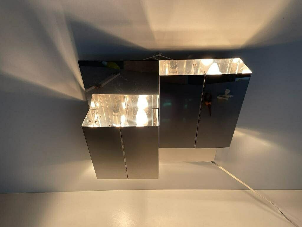 3 Dimensional Square Design Chrome Wall Lamp, 1970s, Italy photo buy