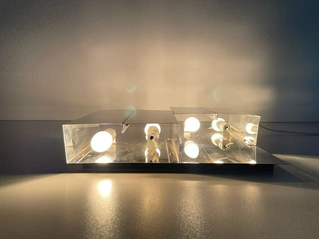3 Dimensional Square Design Chrome Wall Lamp, 1970s, Italy photo vintage