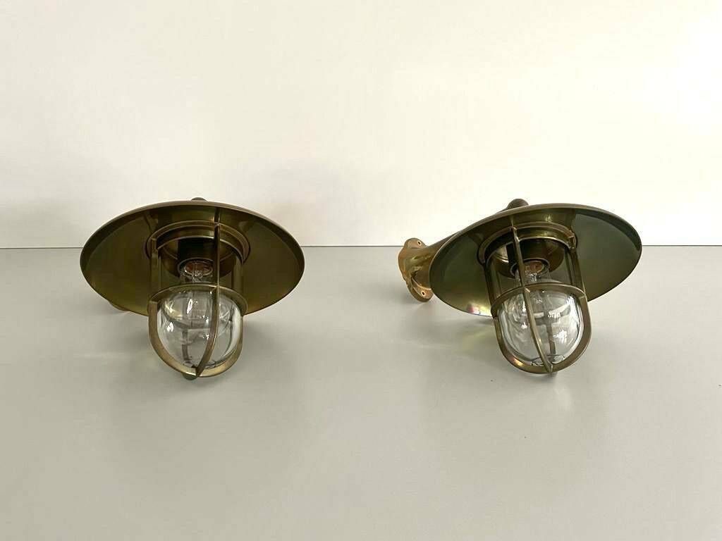 Wonderful Brass And Glass Pair Of Iconic Ship Wall Lamps, 1960s, Germany photo 1112.0