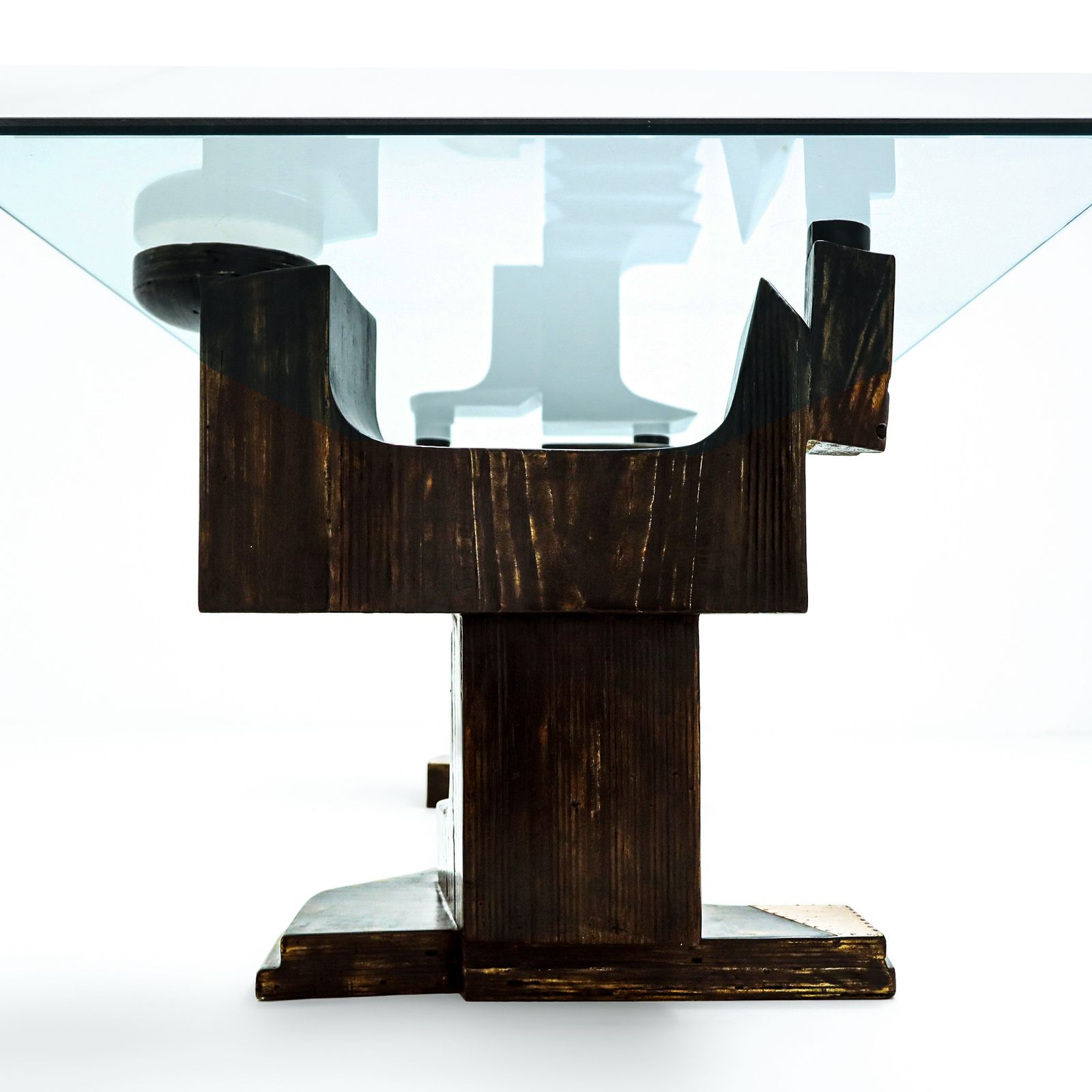 Brutalist Wooden And Glass Dining Table By Nerone, Giovanni Ceccarelli, Co Founder Gruppo Np2 photo Furniture