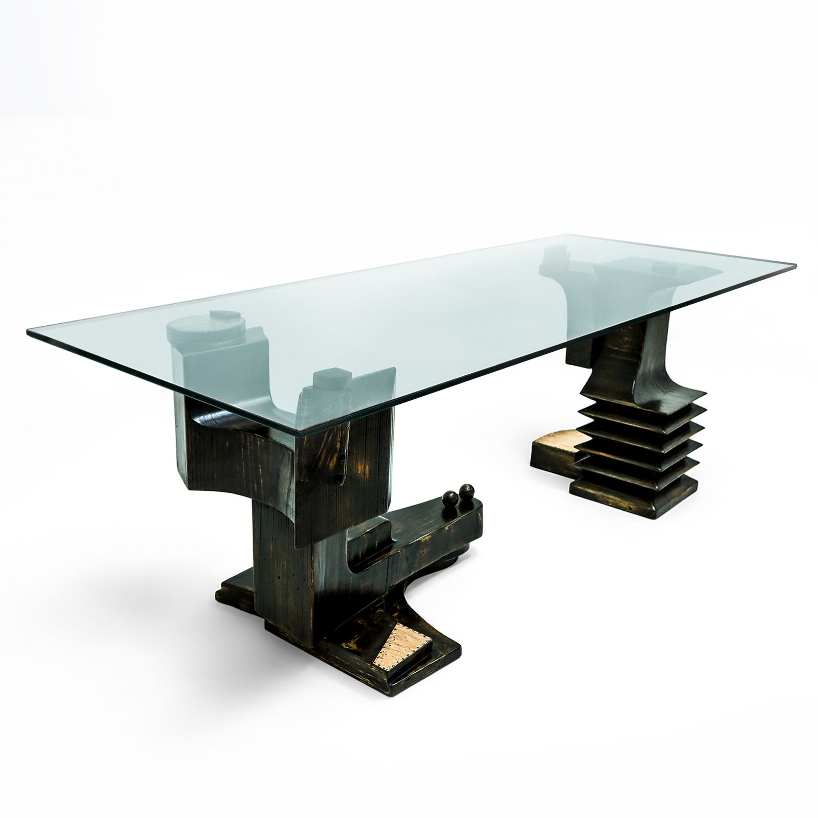 Brutalist Wooden And Glass Dining Table By Nerone, Giovanni Ceccarelli, Co Founder Gruppo Np2 photo furniture