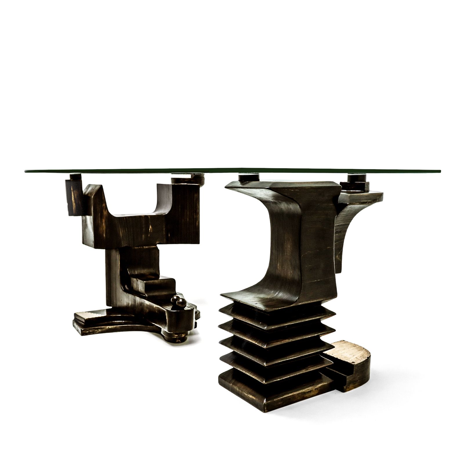 Brutalist Wooden And Glass Dining Table By Nerone, Giovanni Ceccarelli, Co Founder Gruppo Np2 photo vinterior