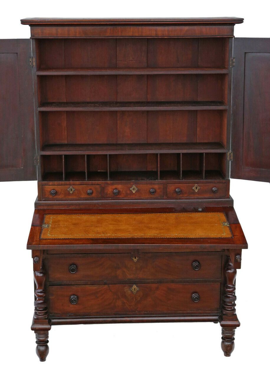 Georgian Elegance: Antique High Quality Mahogany Housekeeper's Cupboard With Secretaire, Circa 1800 photo furniture