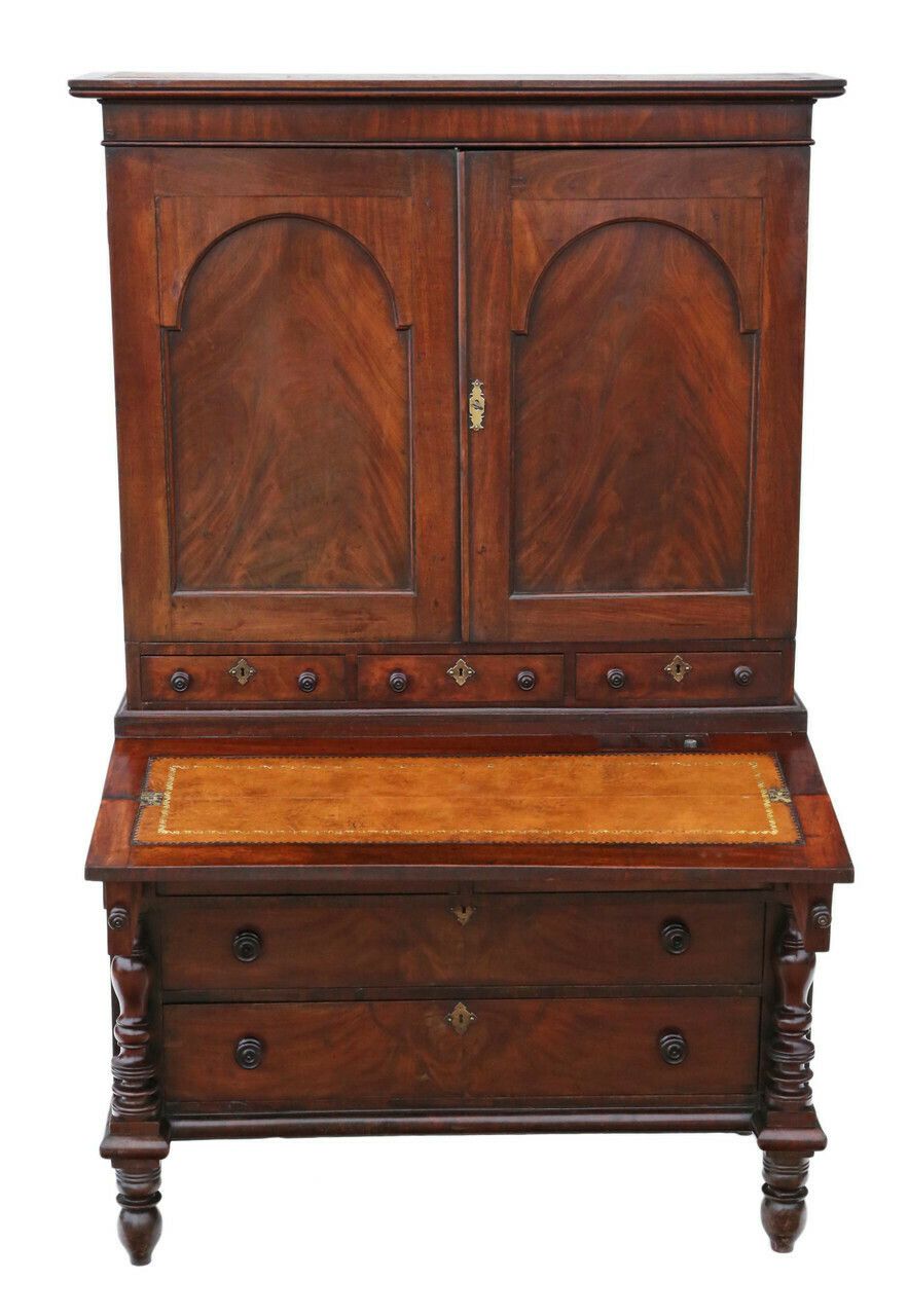 Georgian Elegance: Antique High Quality Mahogany Housekeeper's Cupboard With Secretaire, Circa 1800 photo for sale