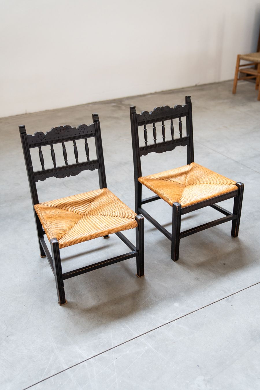 2 Low Chamber Chairs In Hand Woven Rice Straw, 1950s/1960s photo Furniture