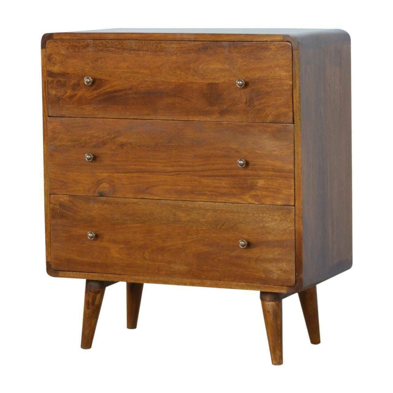 Handmade Solid Wood Mid Century Style Curved Chestnut Chest Of Drawers Storage Bedroom Furniture photo furniture