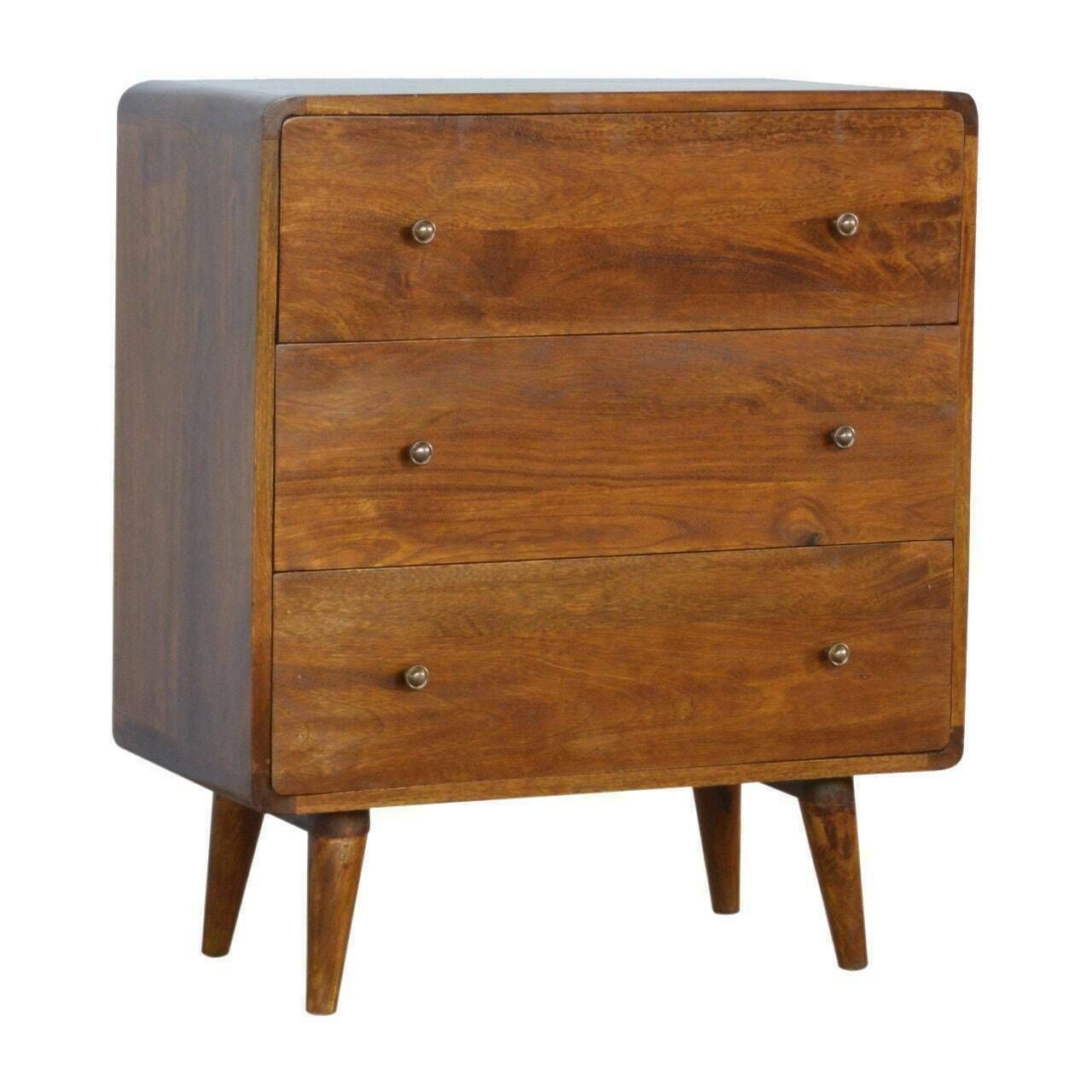 Handmade Solid Wood Mid Century Style Curved Chestnut Chest Of Drawers Storage Bedroom Furniture photo for sale