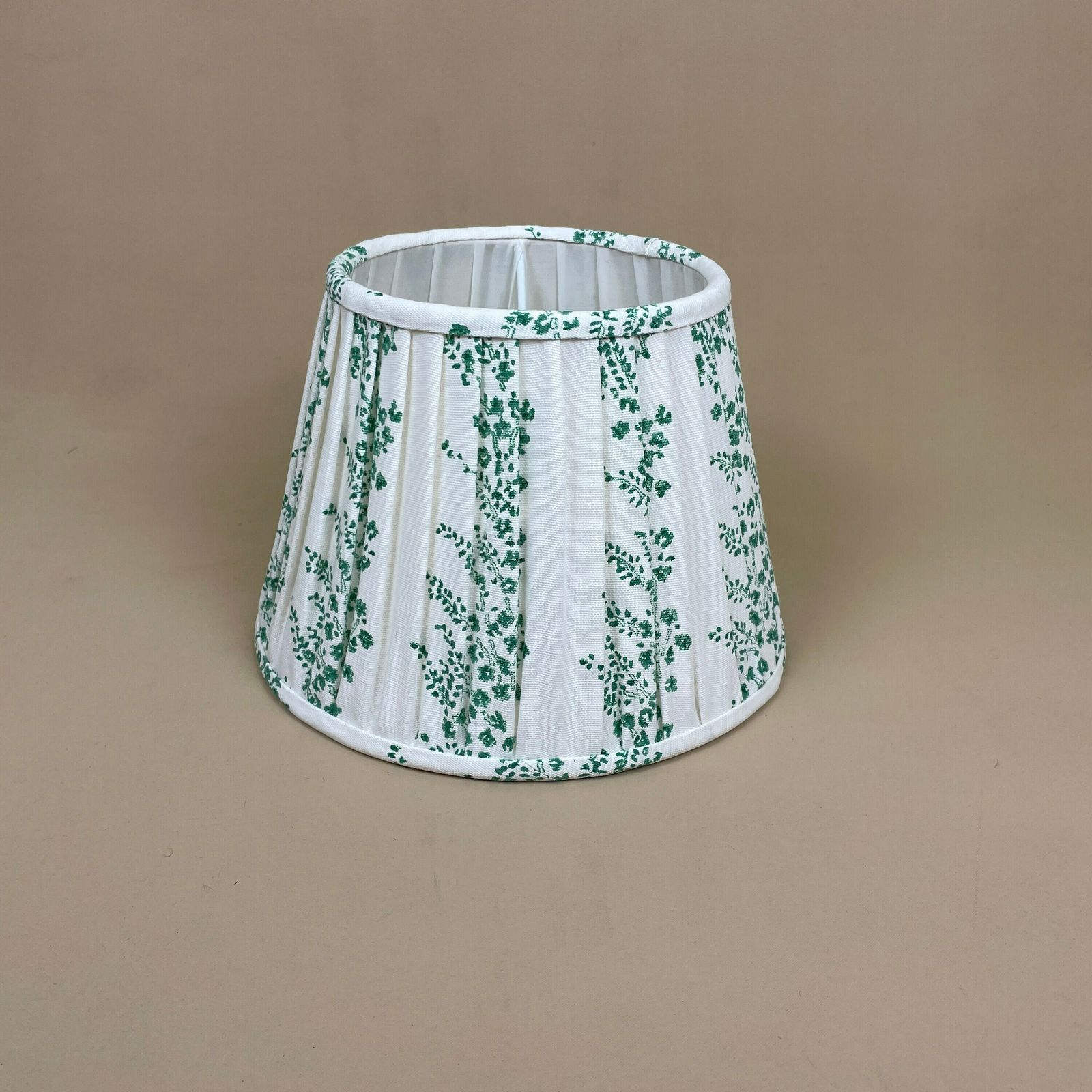 New Lampshade Hand Block Print 10" White Green Floral Pattern Pleated Fabric Structured Empire Table Ceiling Lamp Shade