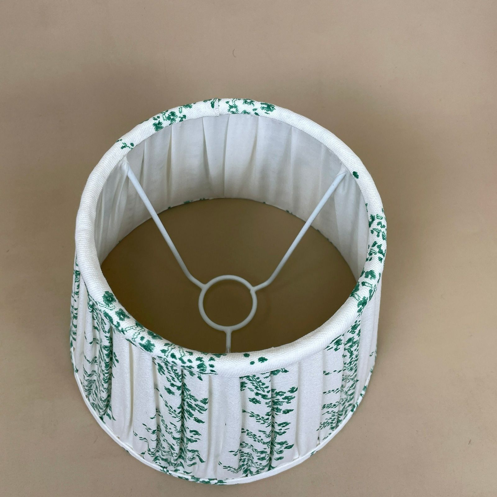 New Lampshade Hand Block Print 10" White Green Floral Pattern Pleated Fabric Structured Empire Table Ceiling Lamp Shade photo Lighting
