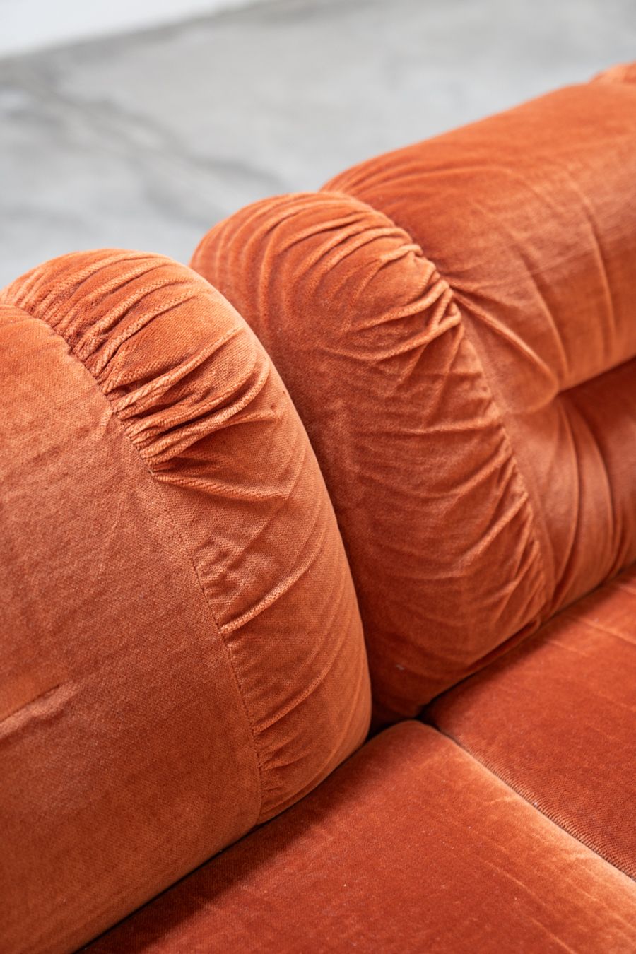 photo furniture Orange Chenille Sofas, Two And Three Seater, Set Of 2, 1970s