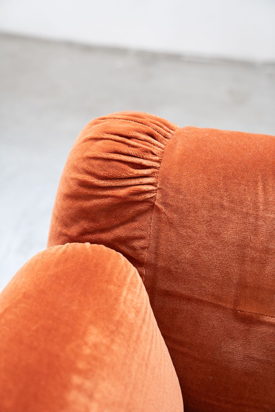 photo for sale Orange Chenille Sofas, Two And Three Seater, Set Of 2, 1970s