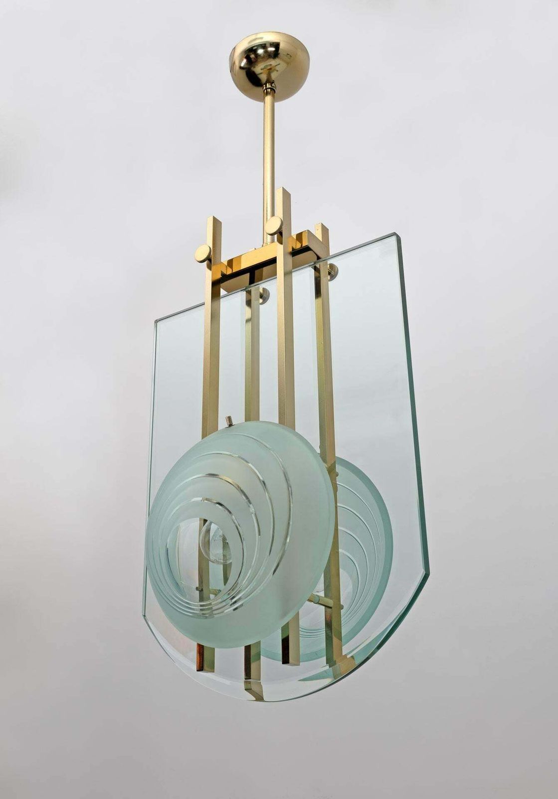 Gallotti & Radice Mid Century Modern Italian Brass And Crystal Pendant, 70s photo 1580.0