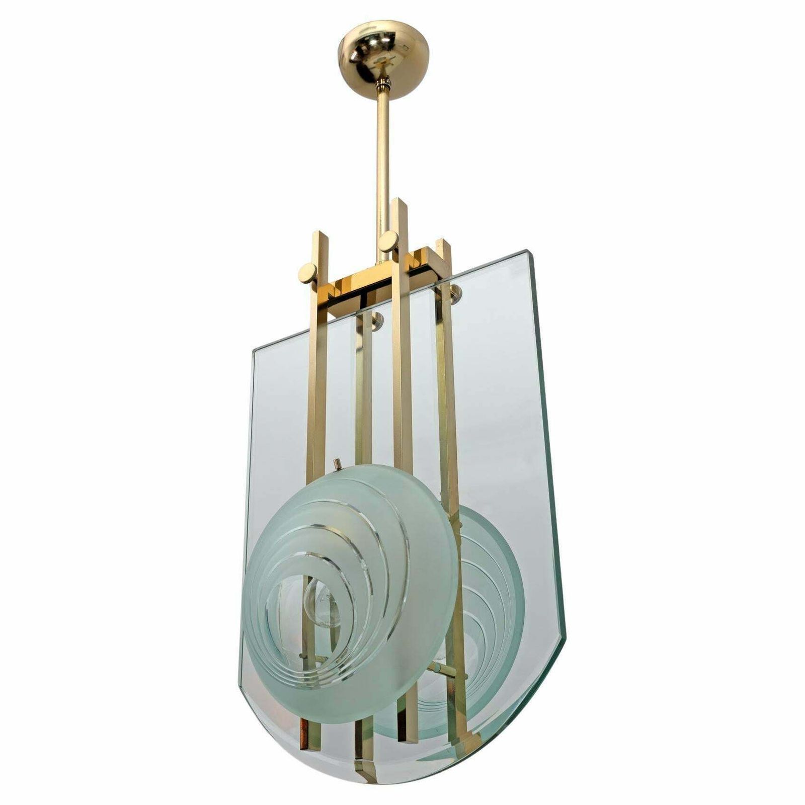 Gallotti & Radice Mid Century Modern Italian Brass And Crystal Pendant, 70s photo vinterior