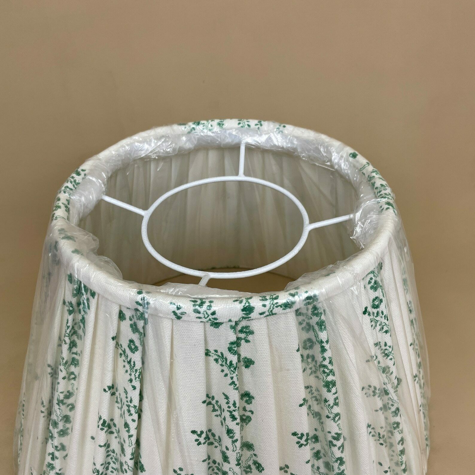 New Lampshade Hand Block Print 14" White Green Floral Pattern Pleated Fabric Structured Empire Table Ceiling Lamp Shade photo for sale