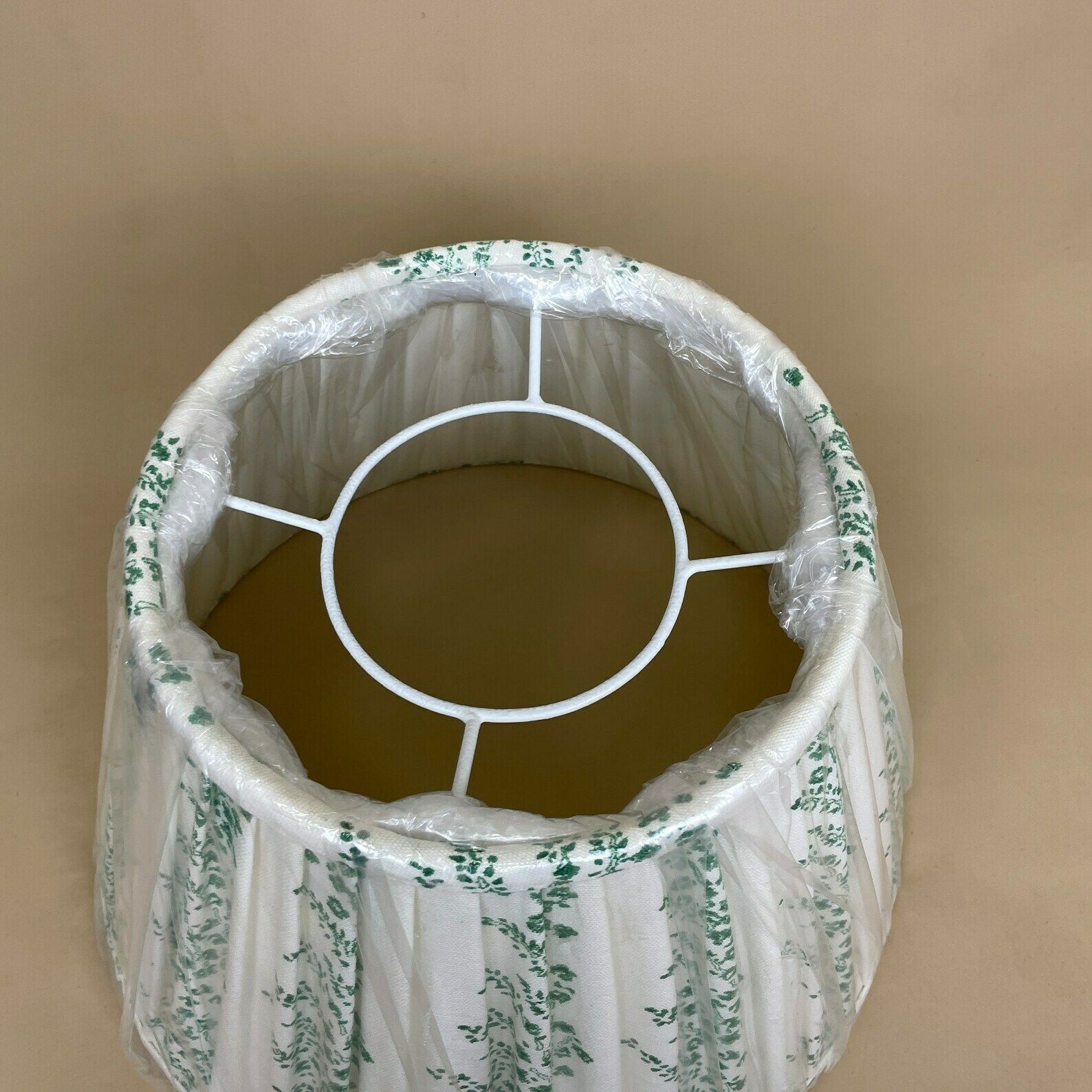 New Lampshade Hand Block Print 14" White Green Floral Pattern Pleated Fabric Structured Empire Table Ceiling Lamp Shade photo Lighting