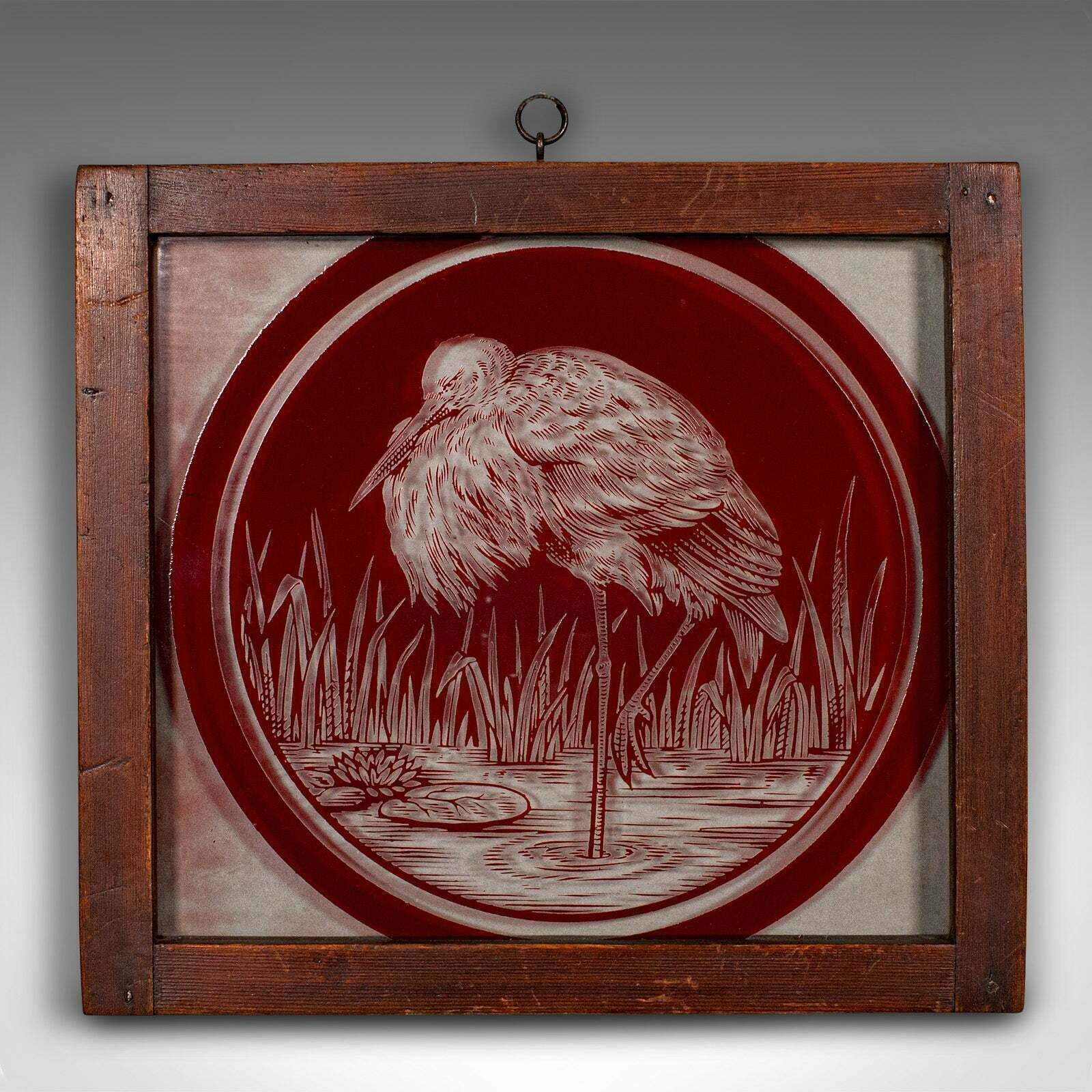 Vintage Hanging Window Panel, Japanese, Etched Glass, Framed, Art Deco, C.1940 photo furniture