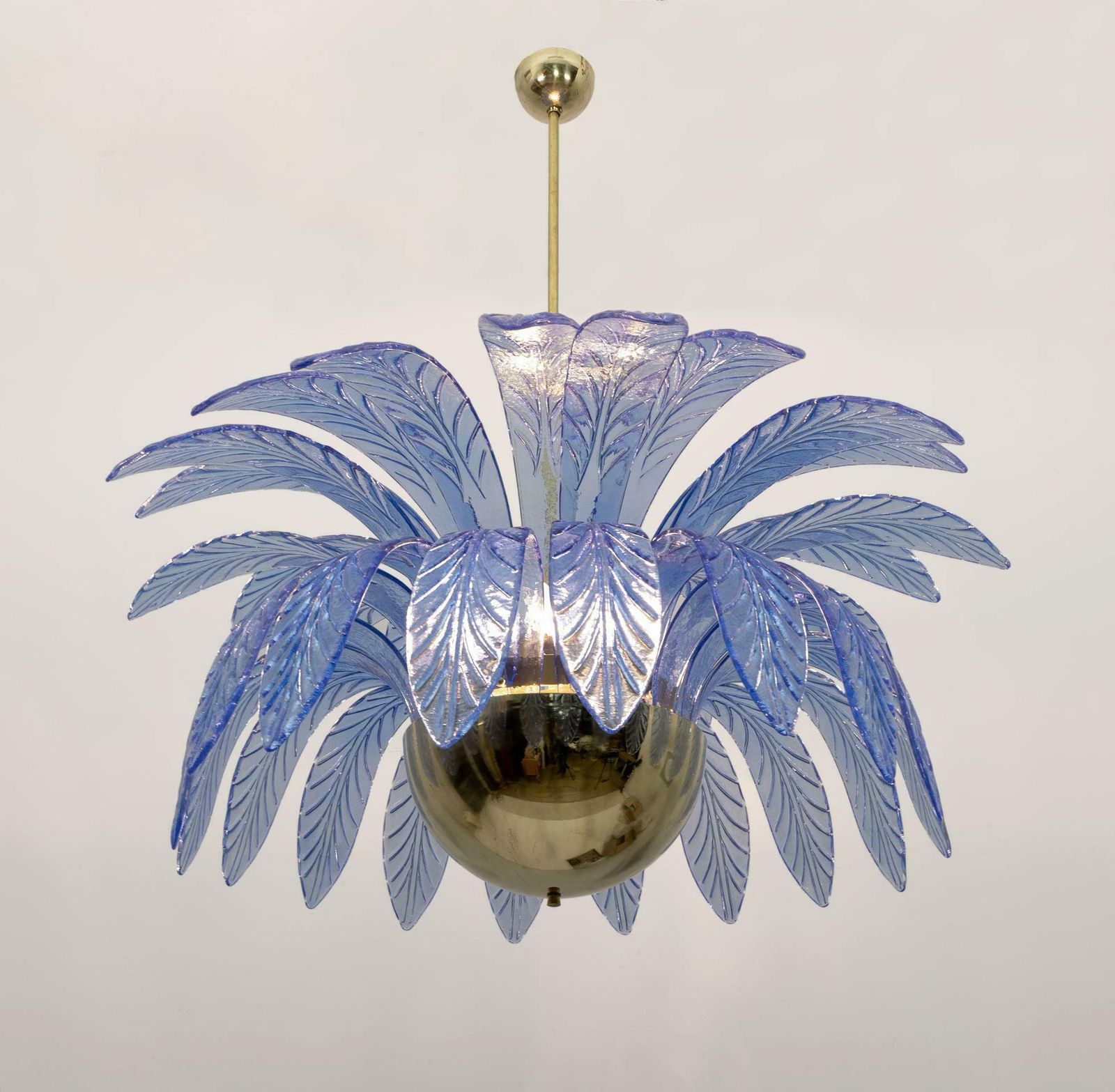 Mid Century Modern Palm Leaves Big Chandelier Murano Glass And Brass, 1970s photo for sale
