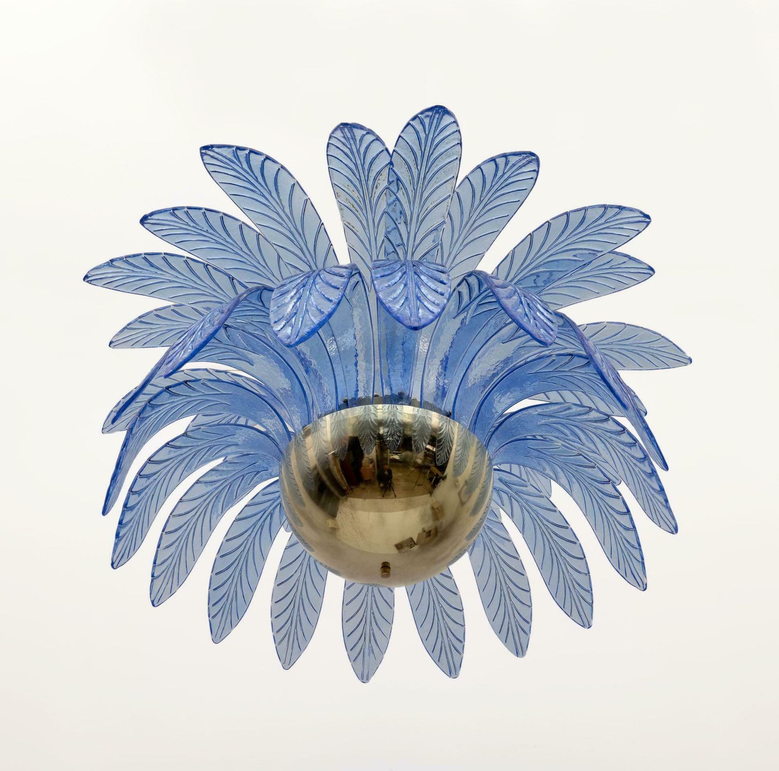 Mid Century Modern Palm Leaves Big Chandelier Murano Glass And Brass, 1970s photo 7467.0