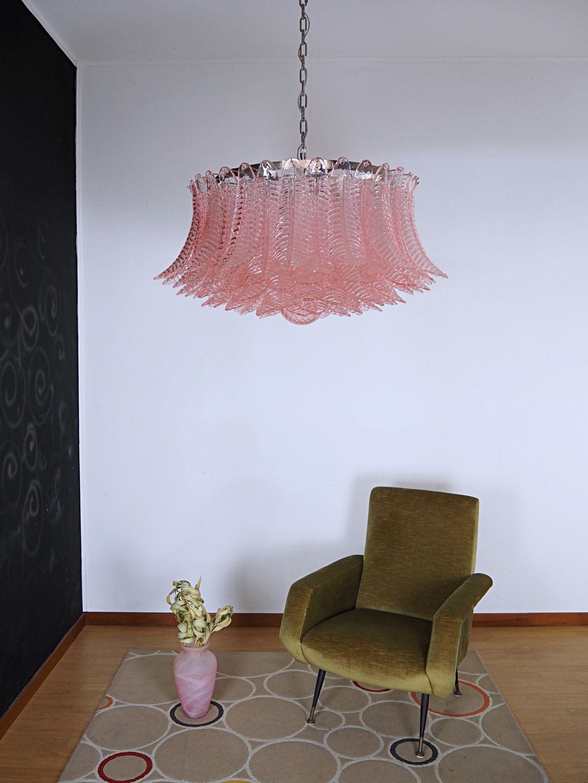 Large Murano Glass Chandelier  100 Pink Felci Glasses photo vinterior
