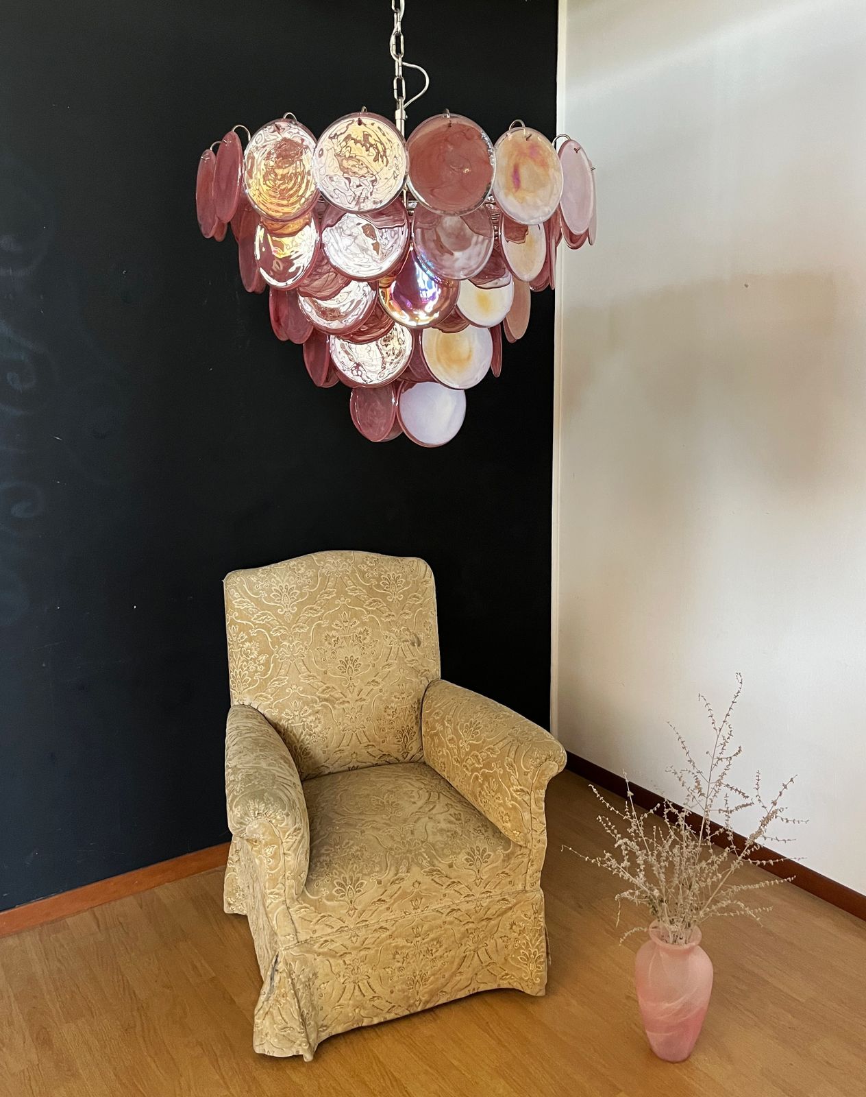 High Quality Murano Chandelier Space Age   57 Pink Albaster Iridescent Glasses photo for sale