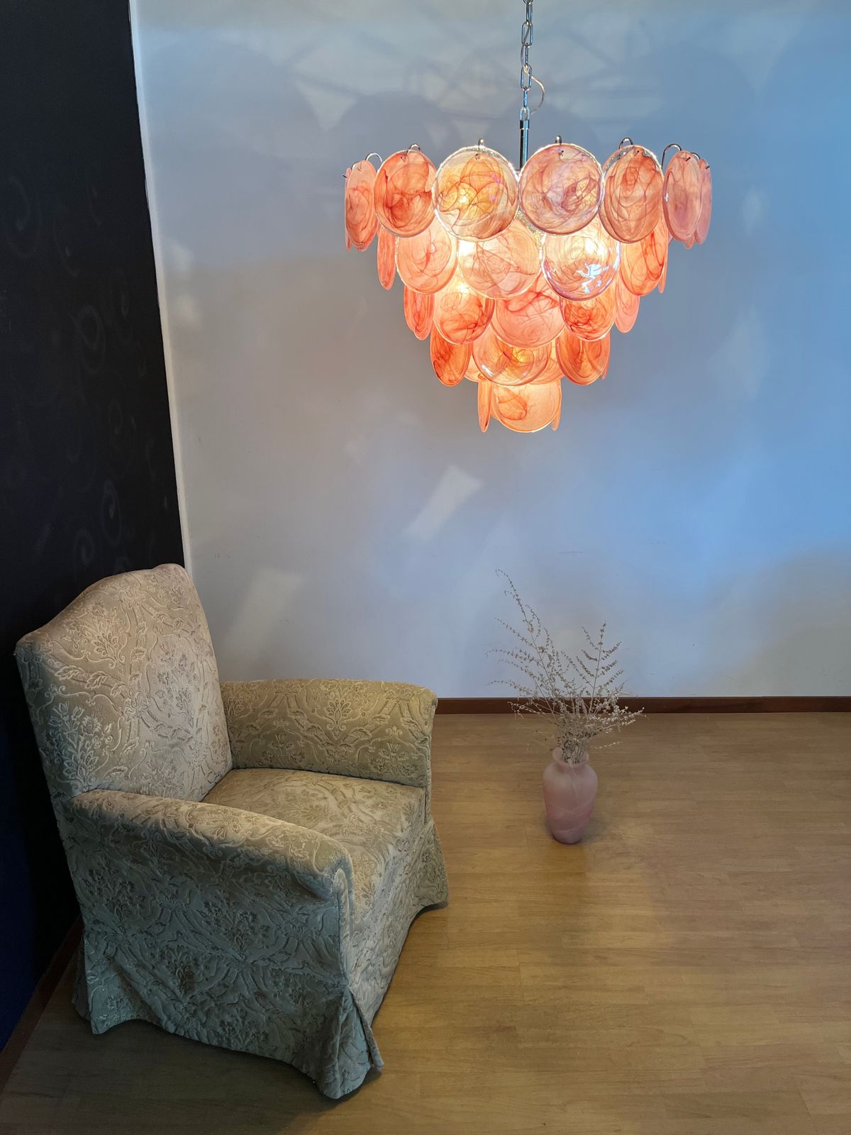 photo furniture High Quality Murano Chandelier Space Age   57 Pink Albaster Iridescent Glasses