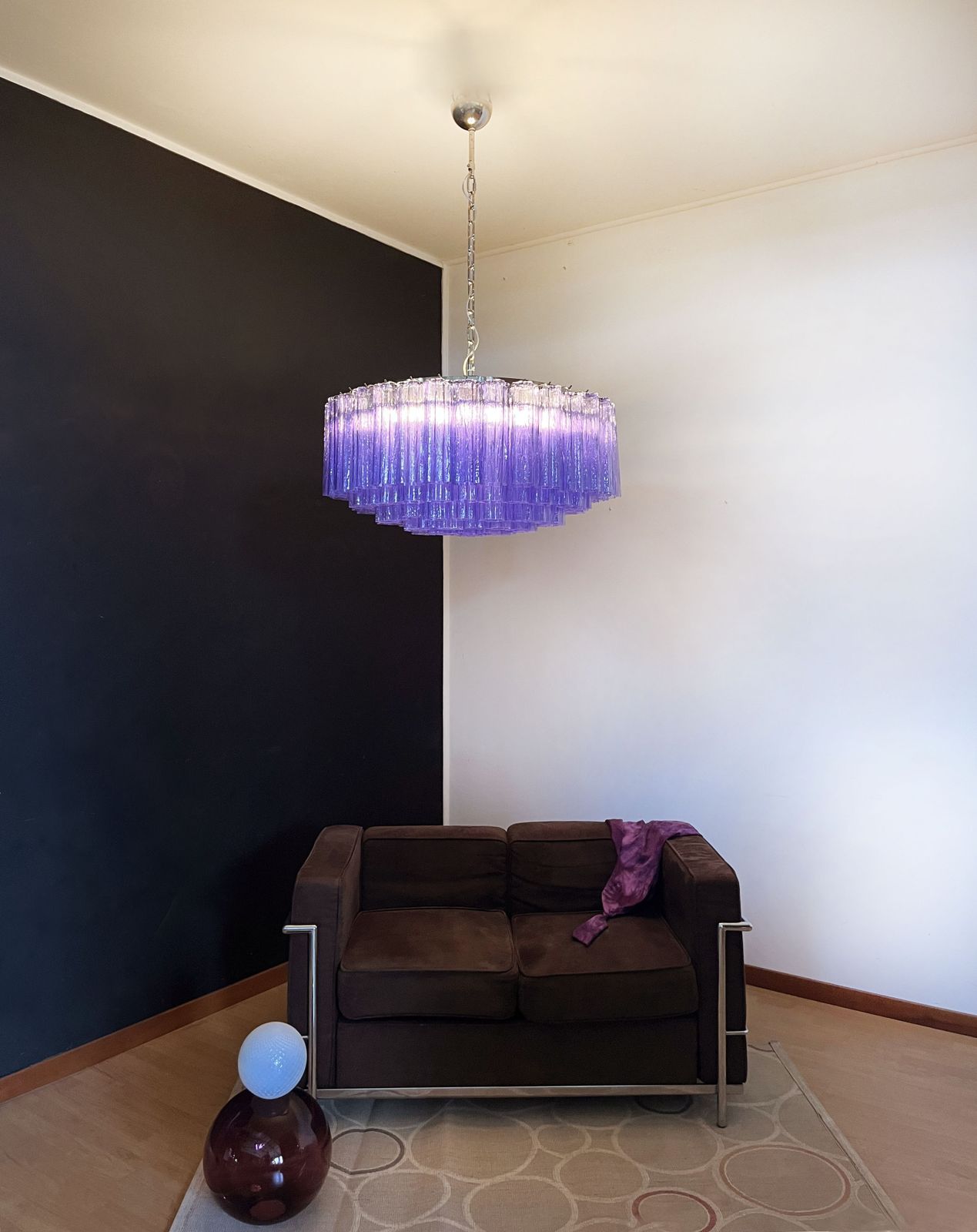 Large Murano Glass Chandelier  101 Amethyst Tube Glasses photo vintage