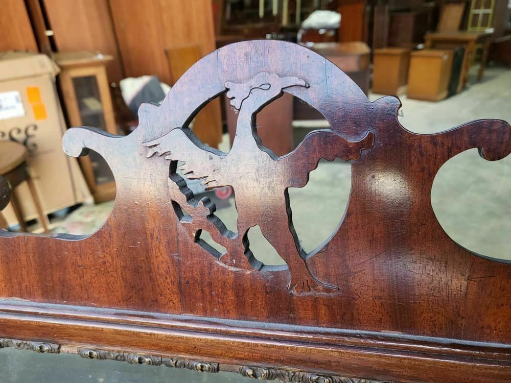 Antique Georgian Mahogany 18thc Chippendale Style Wall Mirror Bird Motif photo for sale