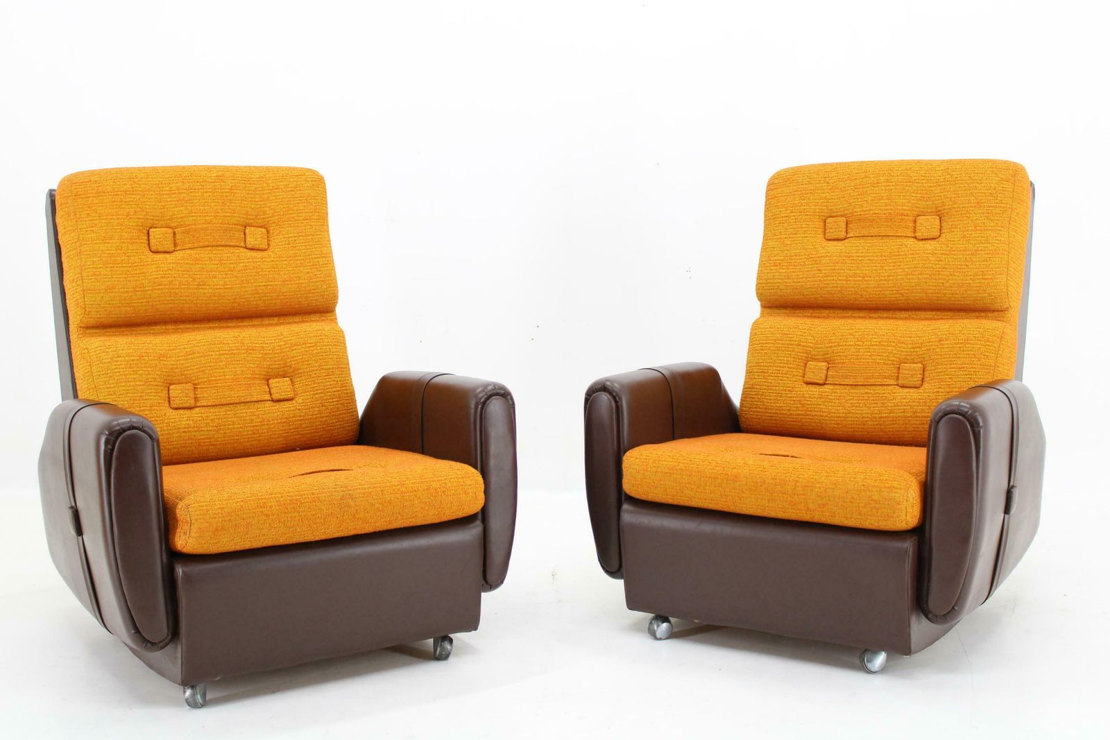 1970's Pair Of Leatherette And Fabric Armchairs, Czechoslovakia photo furniture
