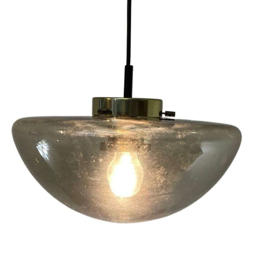 Space Age Design   Raak Amsterdam   B 1065   Hanging Pendant   'Gold Bowl'   Smoked Glass And Brass Mount