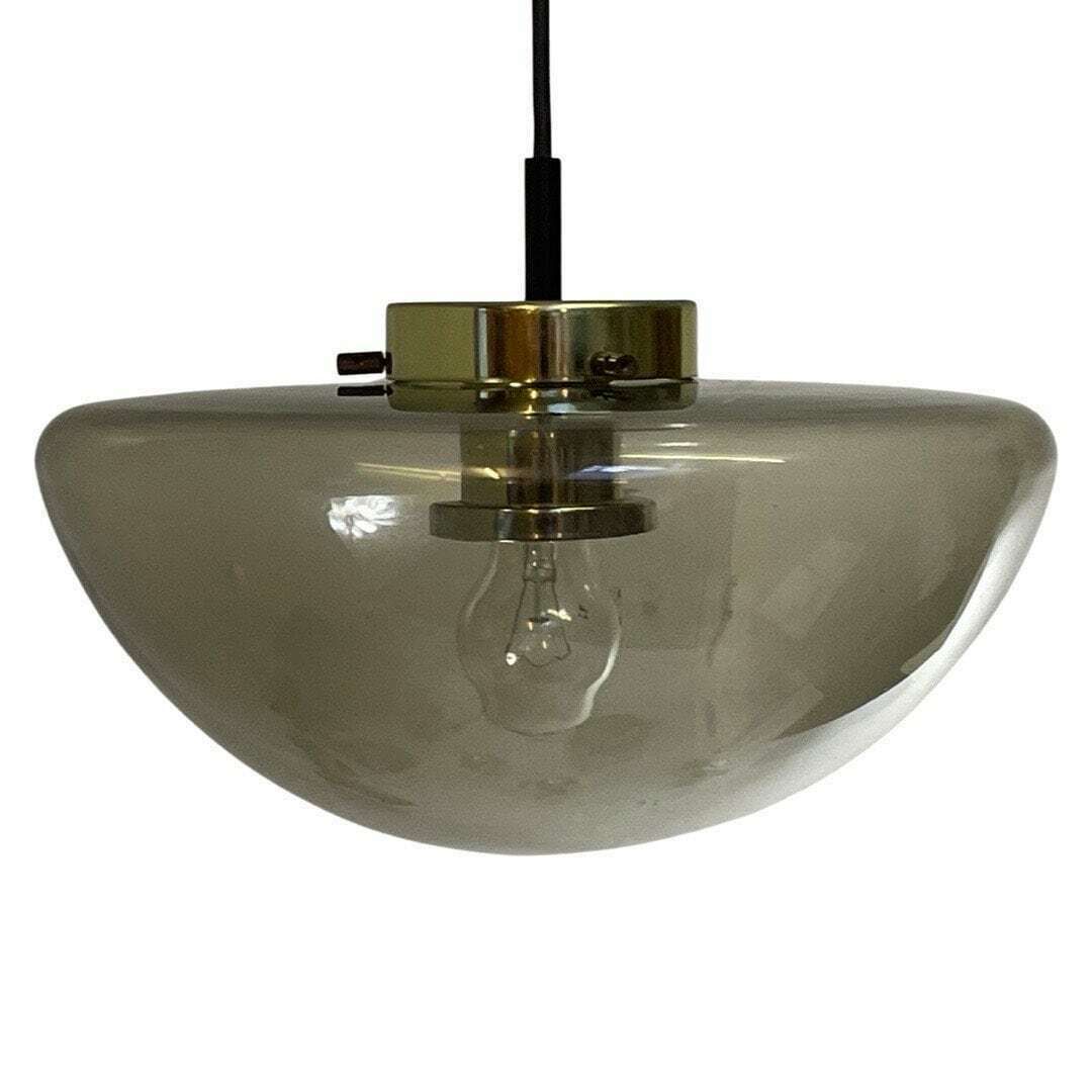 Space Age Design   Raak Amsterdam   B 1065   Hanging Pendant   'Gold Bowl'   Smoked Glass And Brass Mount photo vinterior