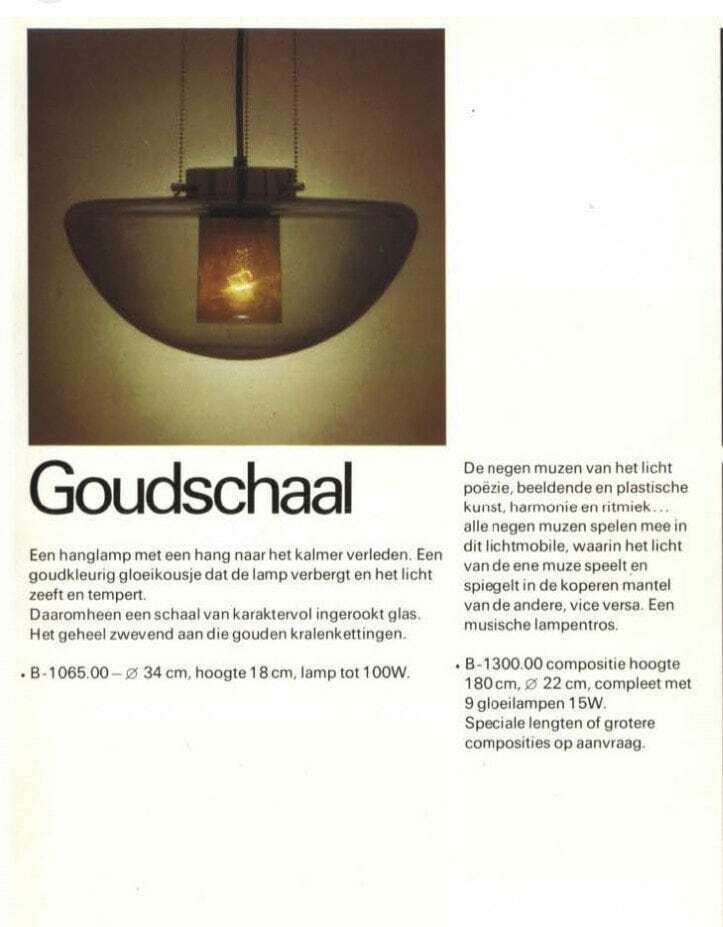 Space Age Design   Raak Amsterdam   B 1065   Hanging Pendant   'Gold Bowl'   Smoked Glass And Brass Mount photo vintage