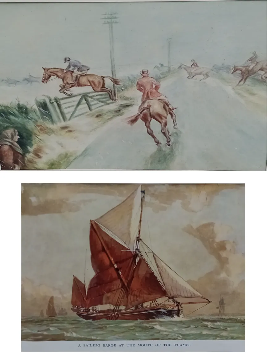 Antique Horse Hunting & Sailing Barge On The Mouth Of Thames Print photo for sale