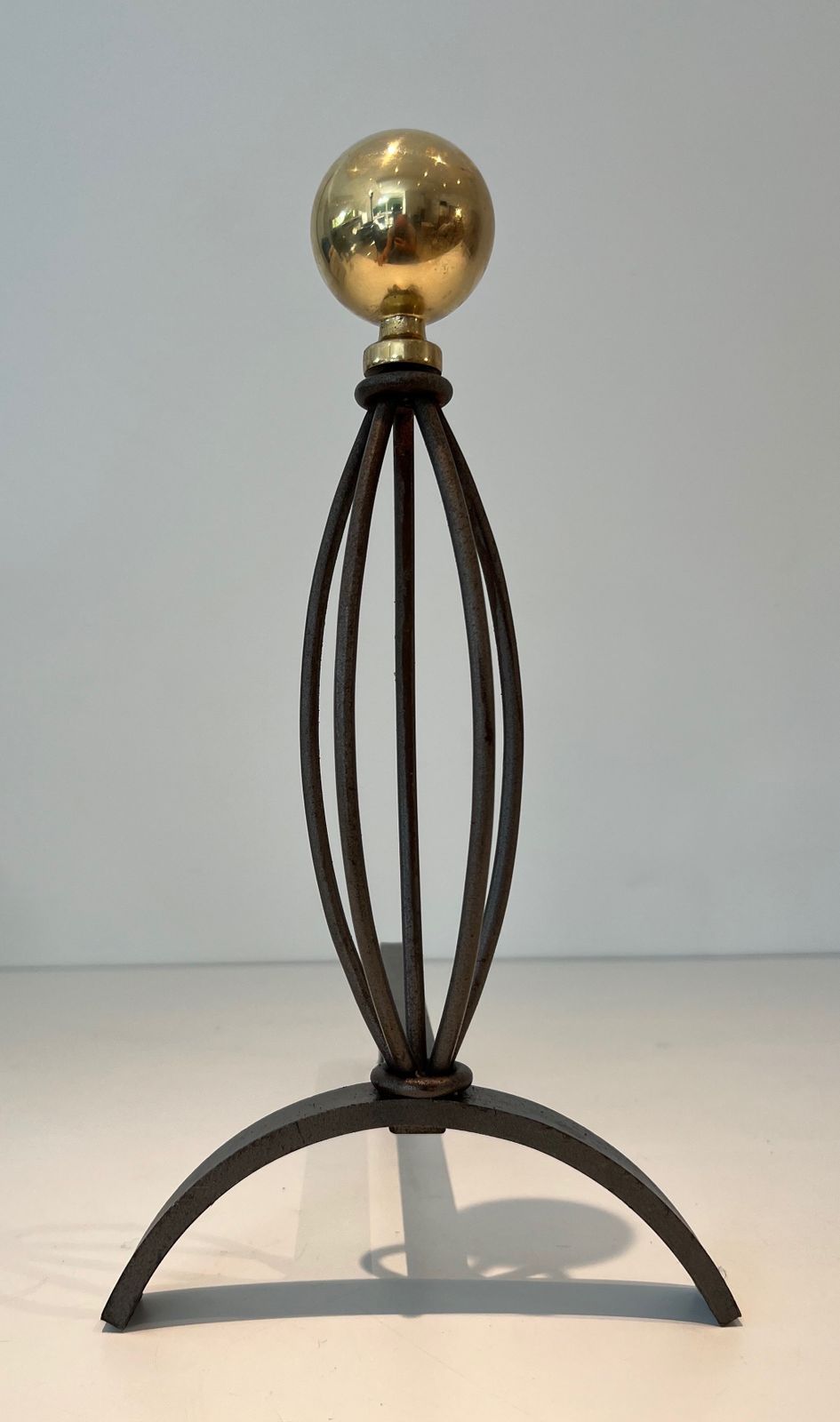 Pair Of Wrought Iron And Brass Andirons photo buy