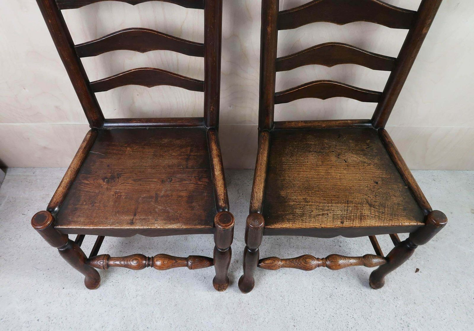 Near Pair Of Antique Welsh Country Ladder Back Chairs. C.1800 photo for sale