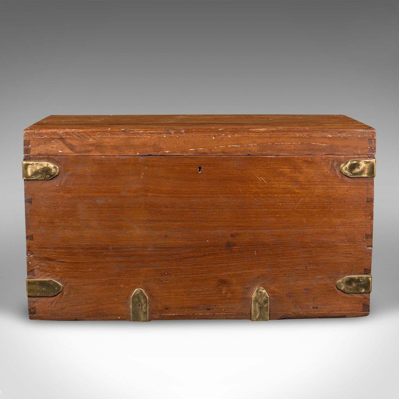 Antique Workman's Tool Chest, English, Teak, Brass, Craftsman's Trunk, Victorian photo for sale