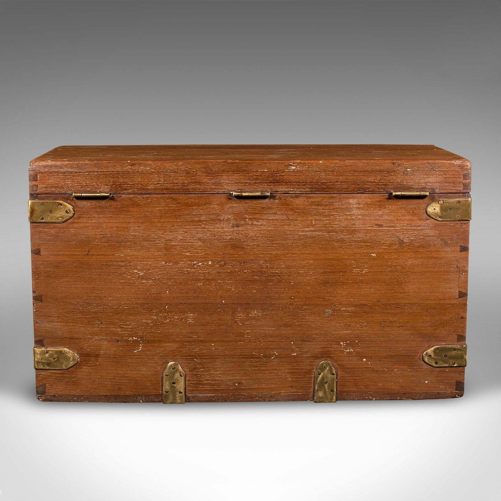 Antique Workman's Tool Chest, English, Teak, Brass, Craftsman's Trunk, Victorian photo Furniture