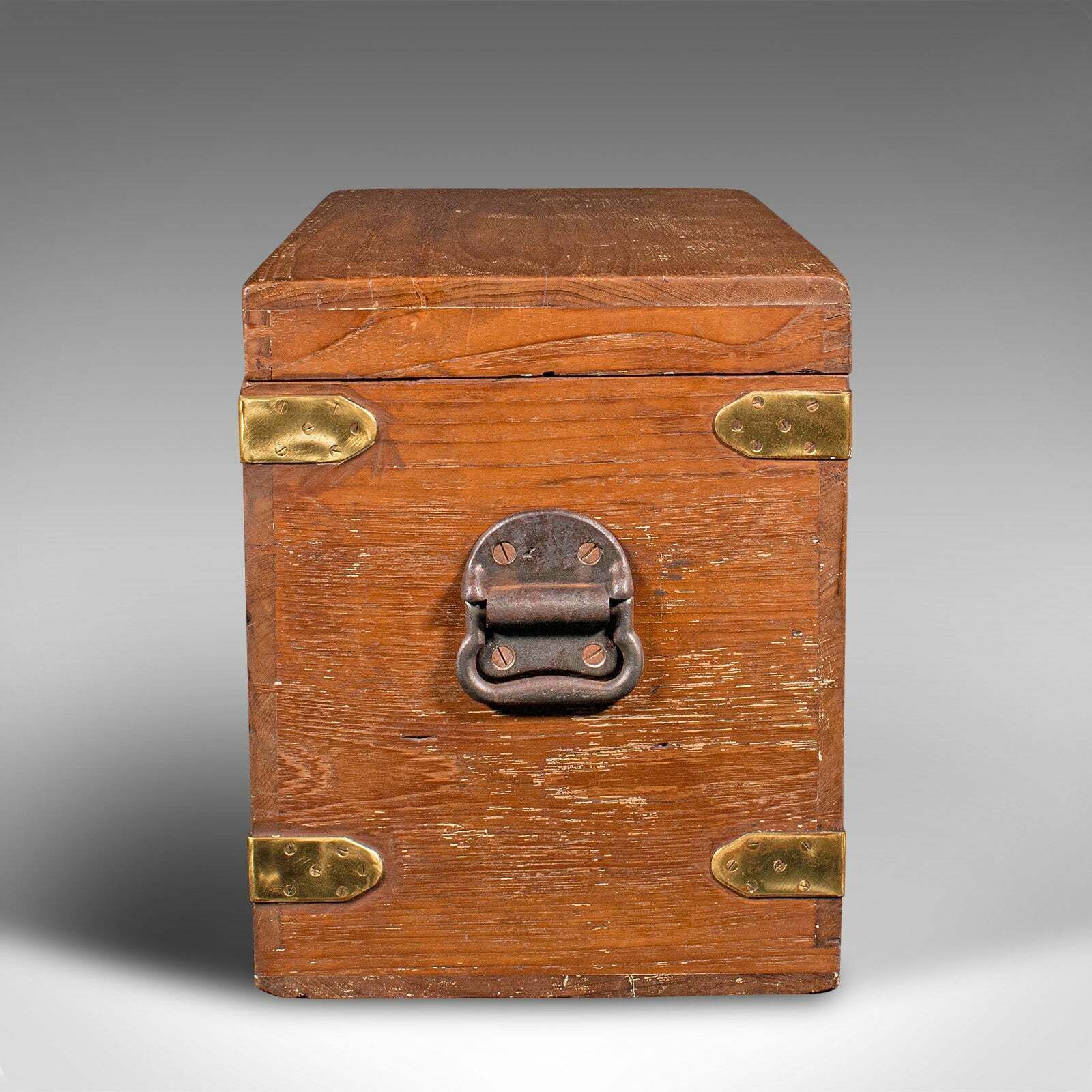 Antique Workman's Tool Chest, English, Teak, Brass, Craftsman's Trunk, Victorian photo vinterior