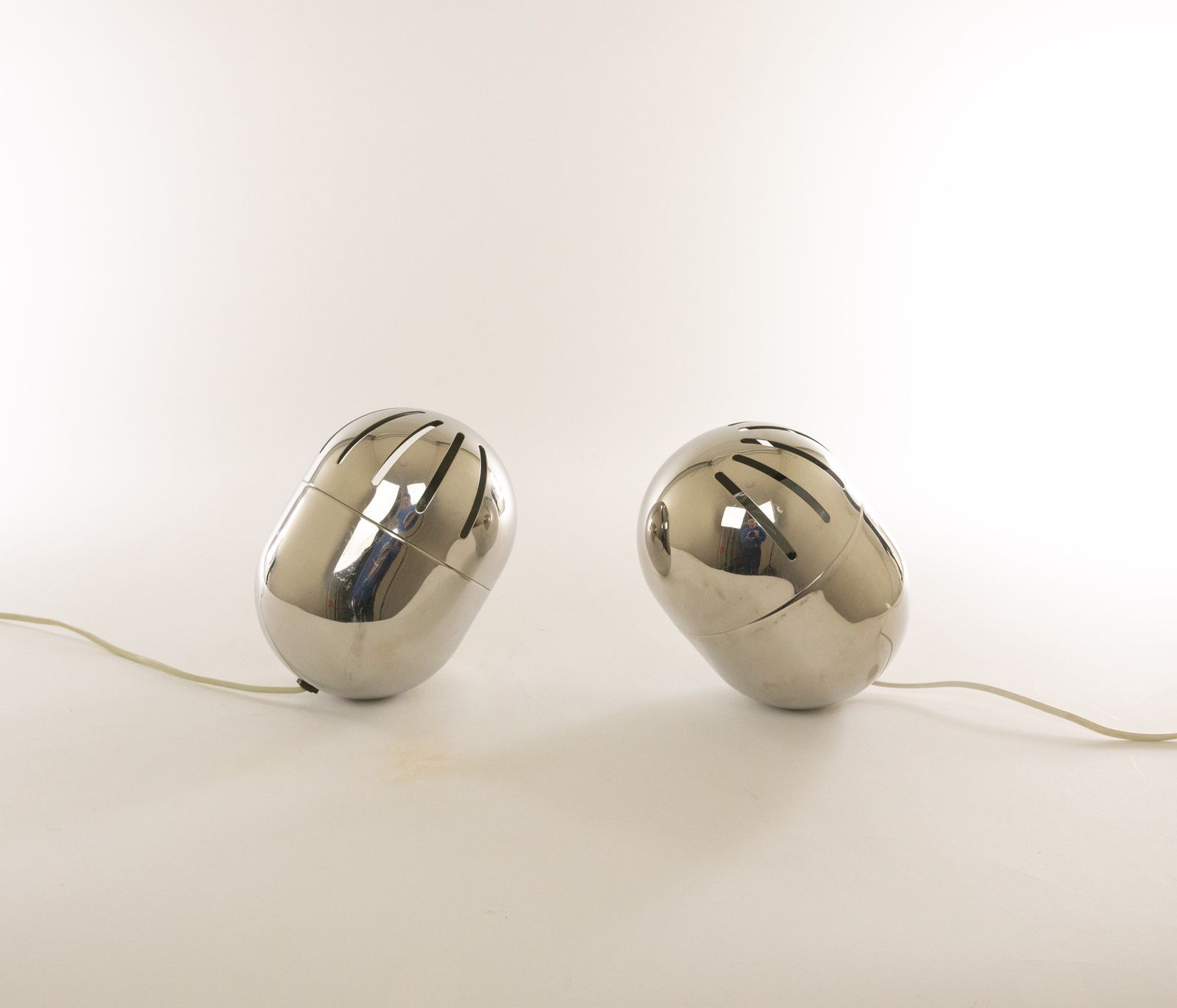 Pair Of Italian Chrome Table Lamps By Reggiani, 1970s photo Lighting