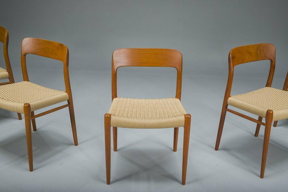 Danish Teak Mod. 77 Paper Cord Dining Chairs By Niels O. Møller For Jl Møllers, 1959, 5 . Set photo buy