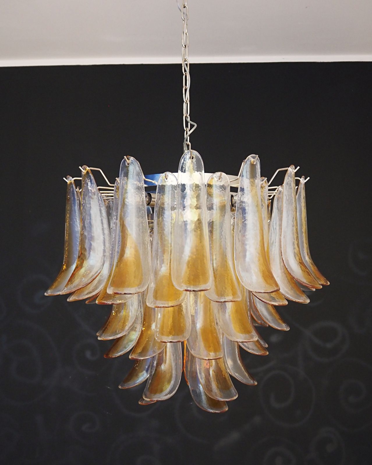 Italian Vintage Murano Chandelier   Mazzega   53 Amber Glass Petals