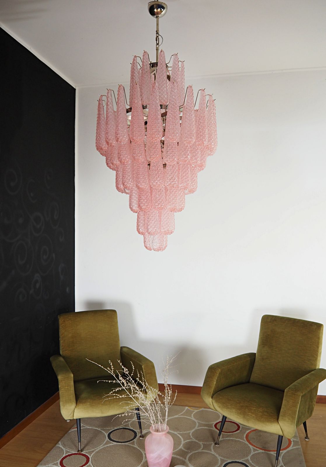 Huge Italian Vintage Murano Glass Chandelier   85 Glass Pink Petals Drop photo furniture