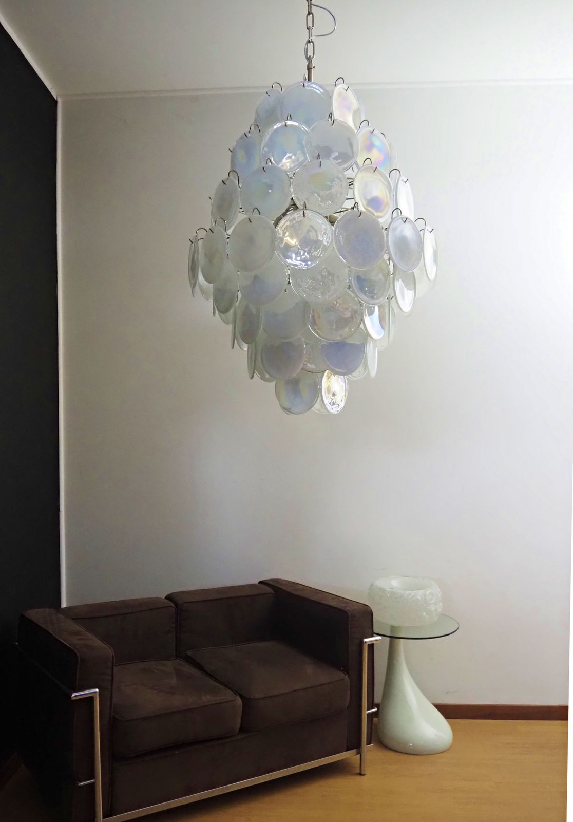 Lighting Huge Vintage Italian Murano Chandelier   87 White Alabaster Disks photo