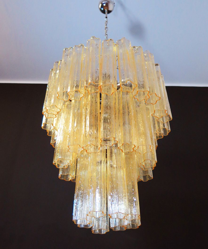 Large Three Tier Venini Murano Glass Tube Chandelier   48 Glasses Clear Amber photo furniture