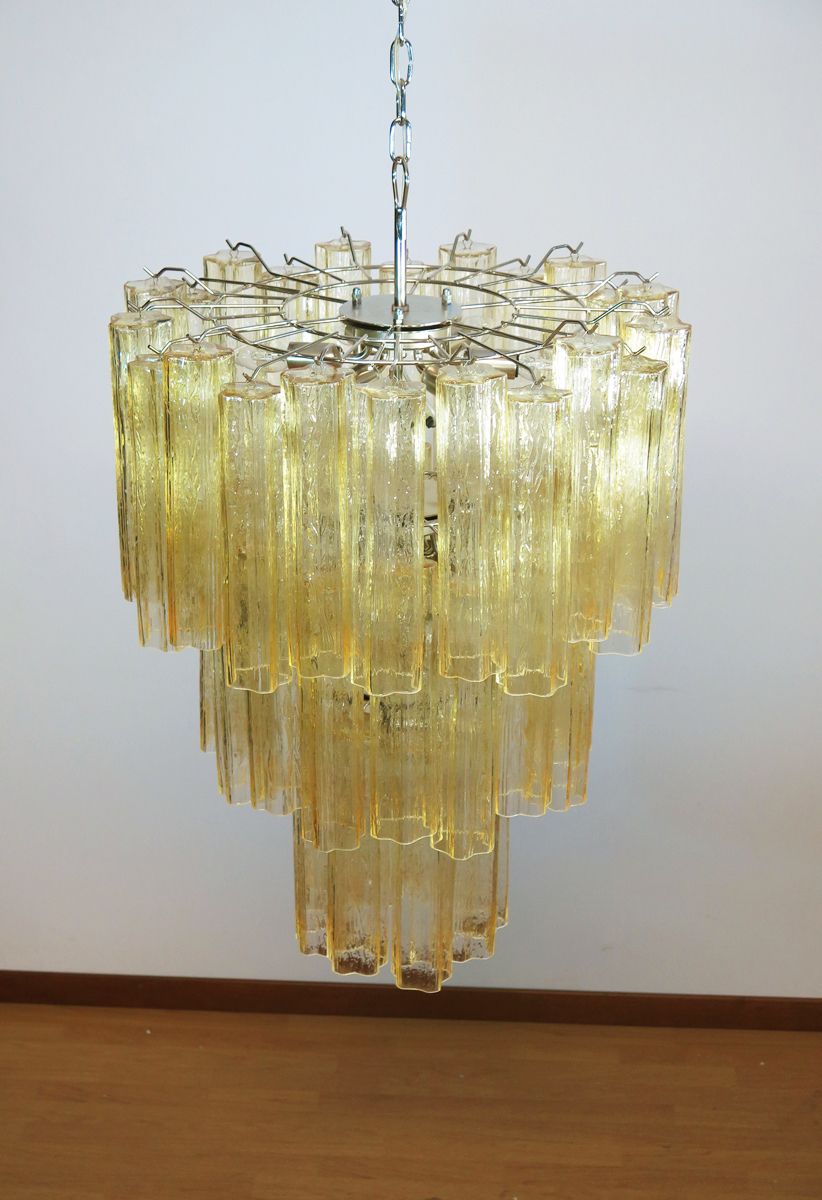 Large Three Tier Venini Murano Glass Tube Chandelier   48 Glasses Clear Amber photo Lighting