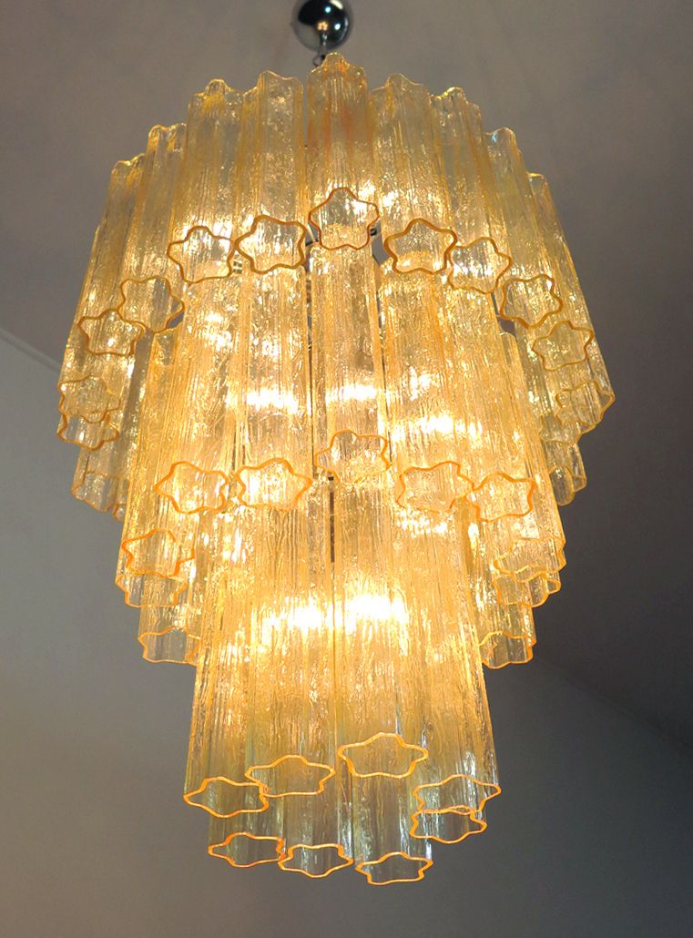 Large Three Tier Venini Murano Glass Tube Chandelier   48 Glasses Clear Amber photo buy