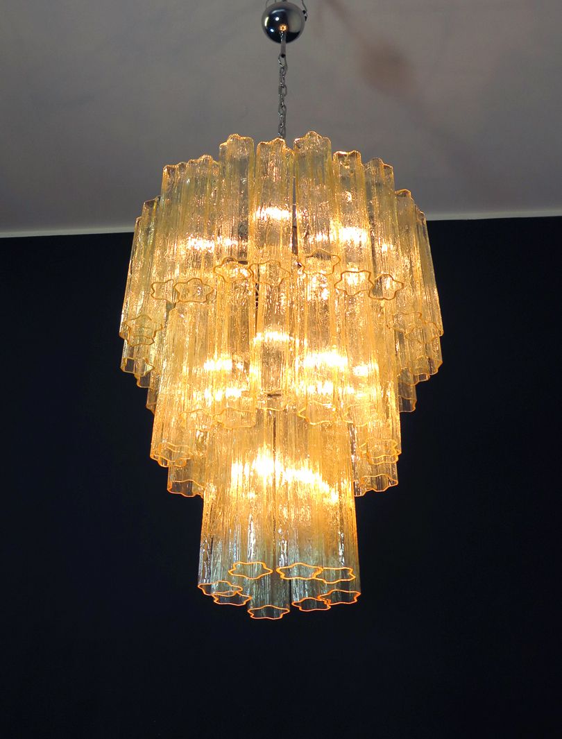Large Three Tier Venini Murano Glass Tube Chandelier   48 Glasses Clear Amber photo vintage