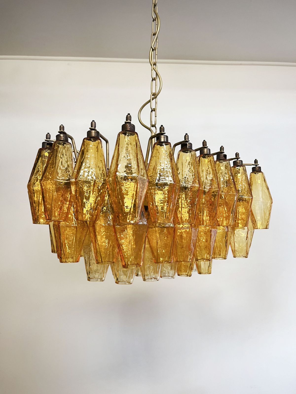 Elegant Murano Poliedri Chandelier   Carlo Scarpa   Amber Glasses photo furniture
