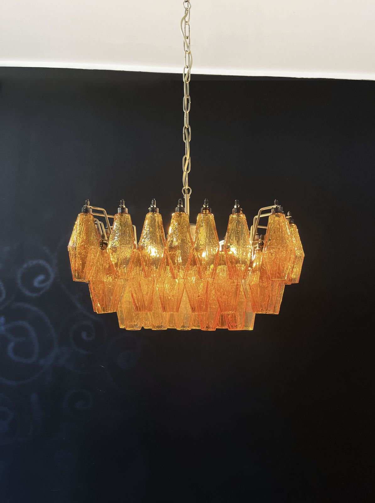photo furniture Elegant Murano Poliedri Chandelier   Carlo Scarpa   Amber Glasses