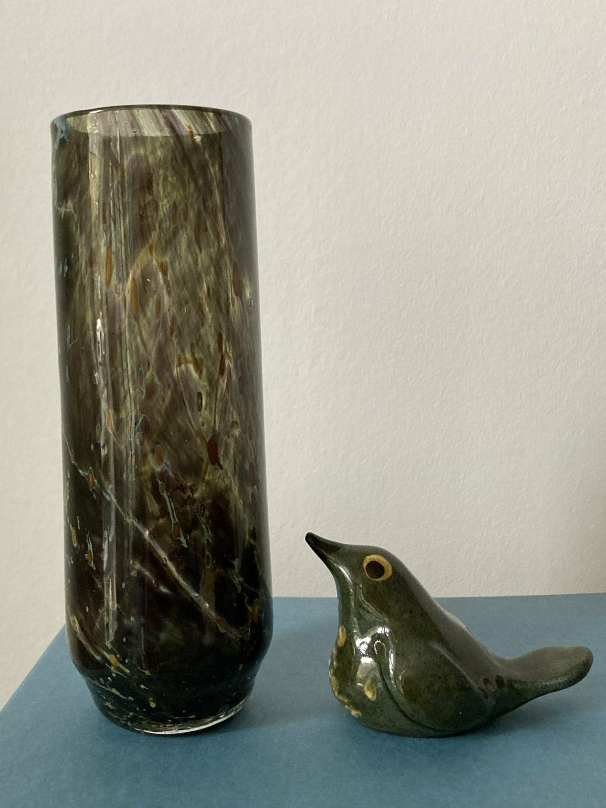 Vintage Spotted Hand Blown Art Green Glass Vase photo furniture